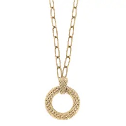 jewelry necklaces—kenzi quilted metal door knocker pendant in worn gold