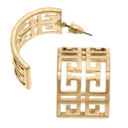 jewelry earrings—brenna greek keys hoop earrings in worn gold