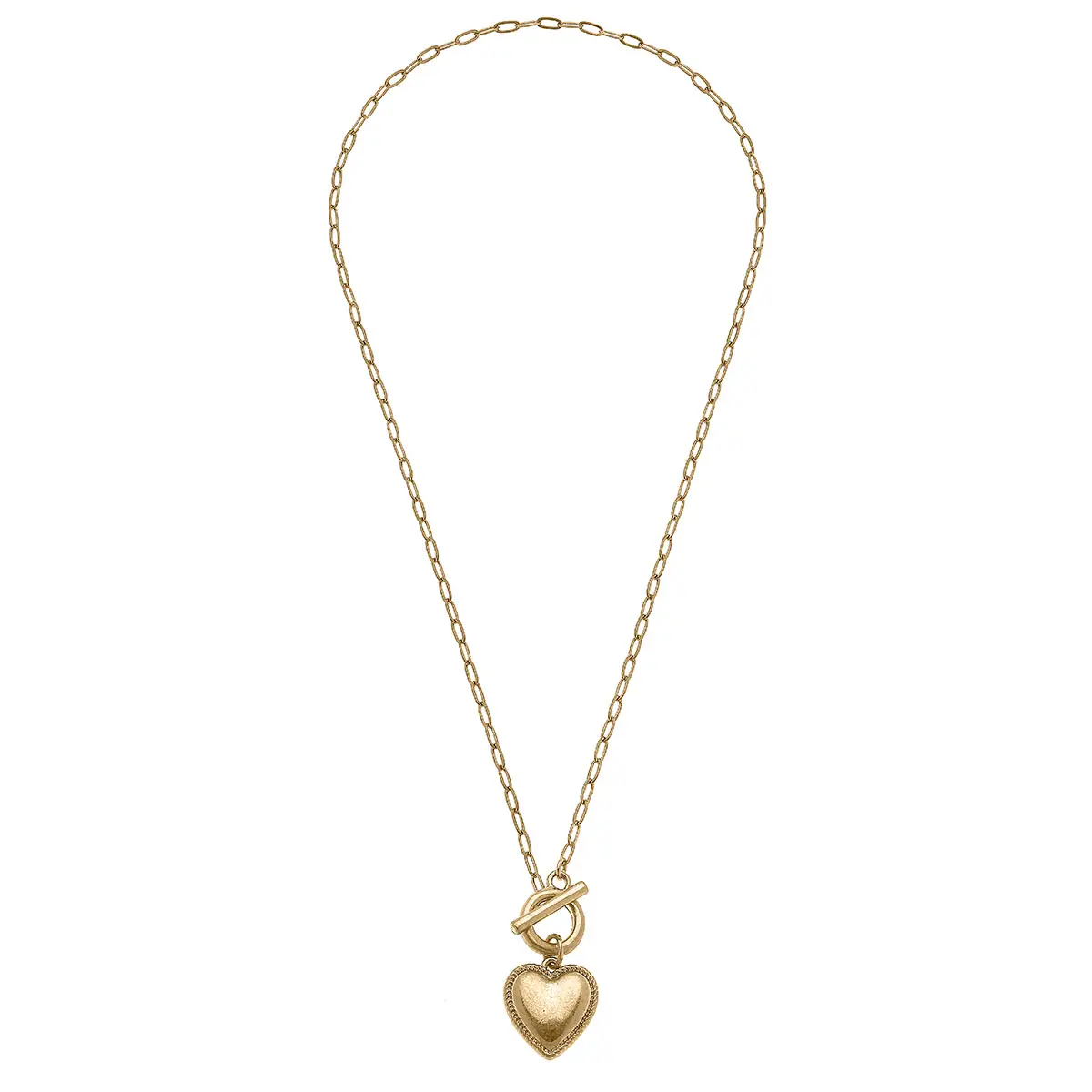 edie puffed heart t bar necklace in worn gold